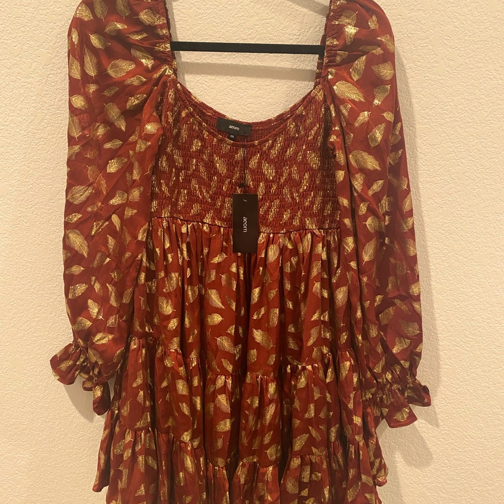NWT Feathers Smocked Metallic Babydoll Dress